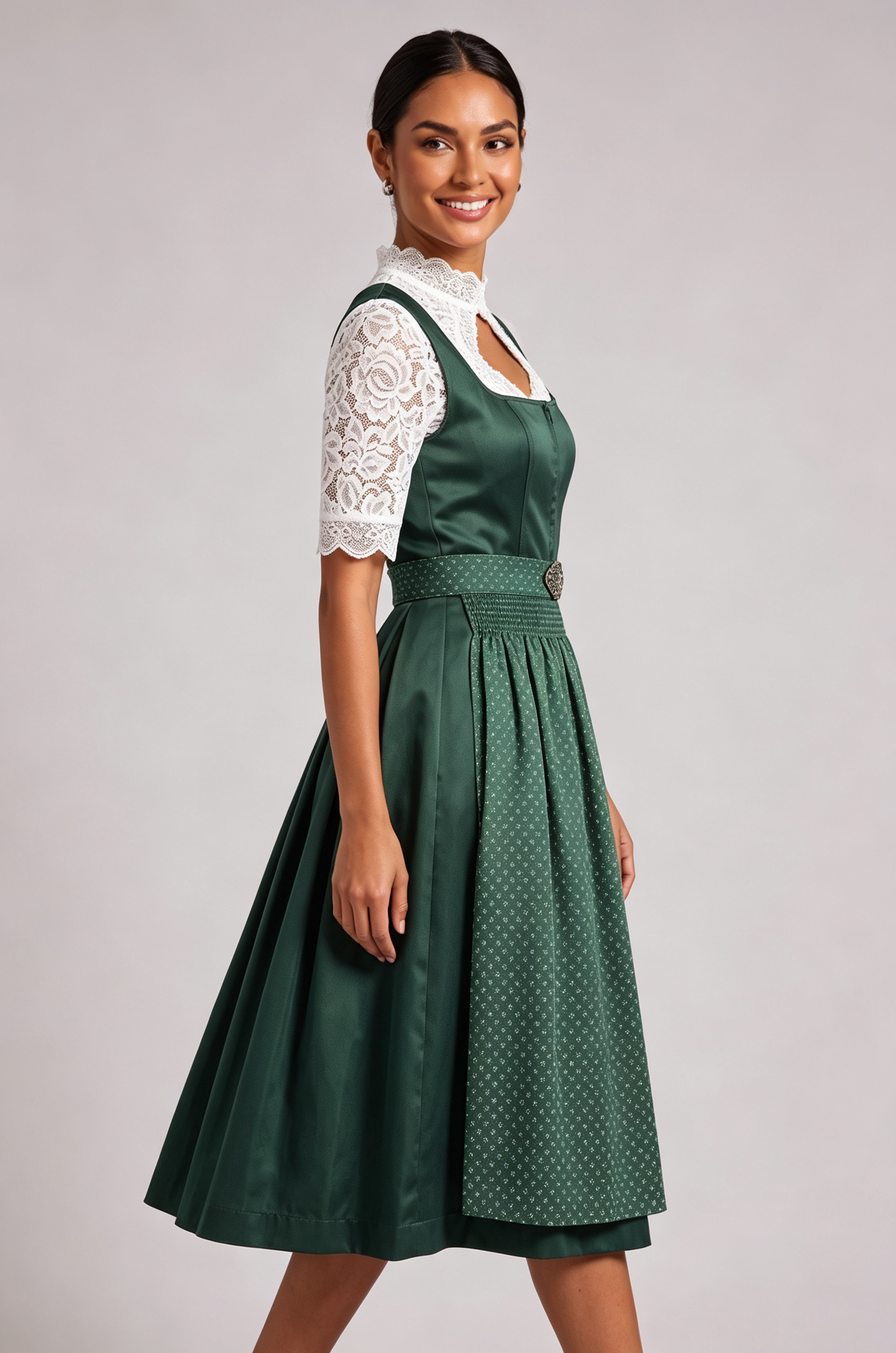 2_6420615f-e56d-46a6-83ff-ccd24427bd50 DARK GREEN SATIN DIRNDL SET – FIT & FLARE WEDDING OUTFIT