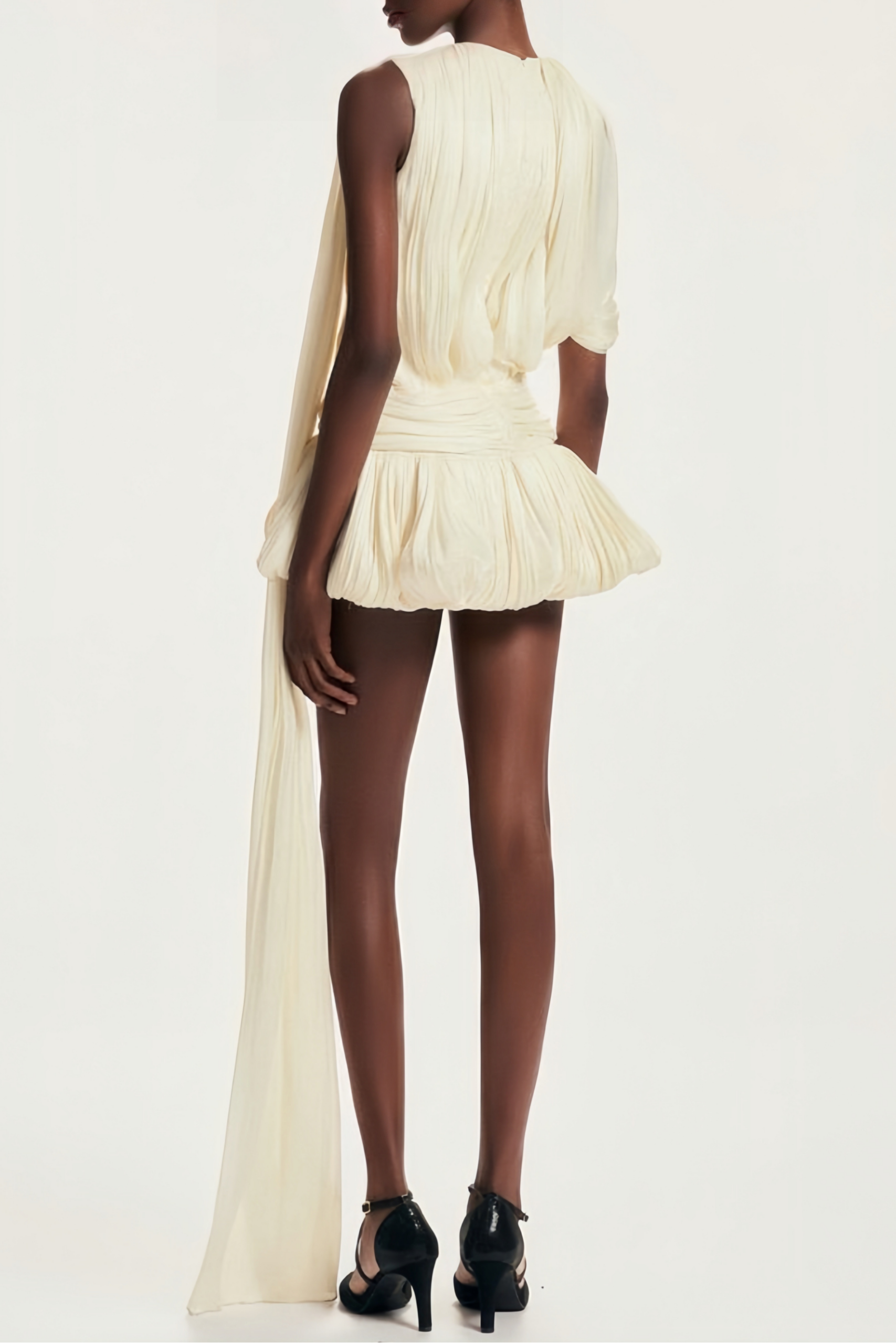 2_c33fa90b-acb4-4025-86f6-fe90ace1e09a CREAM PLEATED ASYMMETRICAL ONE PUFF SLEEVE WRAP WAIST BUBBLE MINI DRESS WITH LONG FLOATING SASH