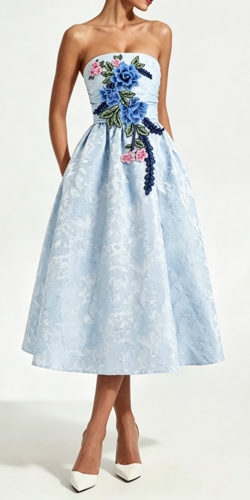 FLOWER EMBROIDERY SAOIRSE MIDI DRESS - BLUE
