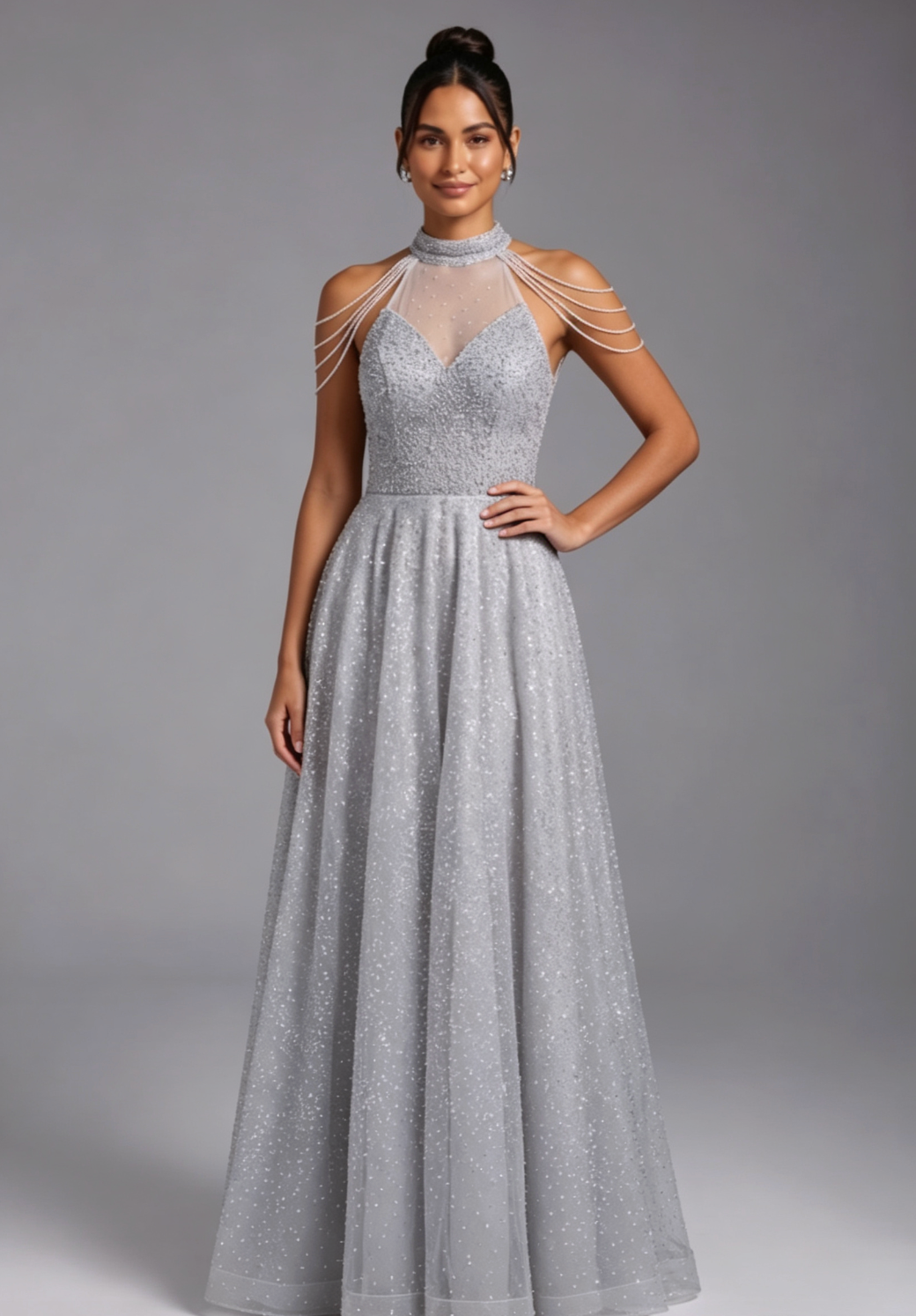 2bca31dadd31ba7280e930842f48f104 SILVER TULLE A-LINE BALL GOWN FOR EVENING