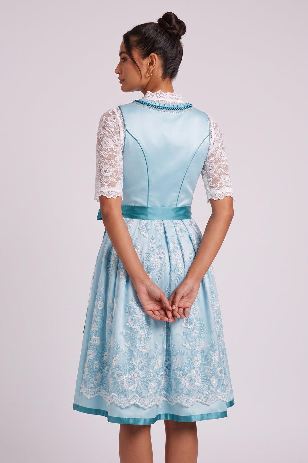 2cfaabee2ebc9c5b LIGHT BLUE SATIN DIRNDL SET FIT-FLARE WEDDING