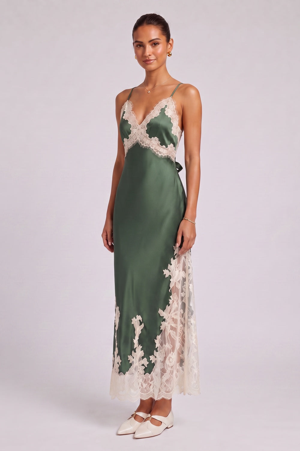 2e17bbf1a2969ffe FOREST GREEN SATIN SLIP DRESS LACE WEDDING GUEST