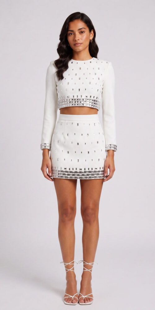 2e4a111f898126a1 SILVER BEADED WHITE 2PC MINI DRESS SET