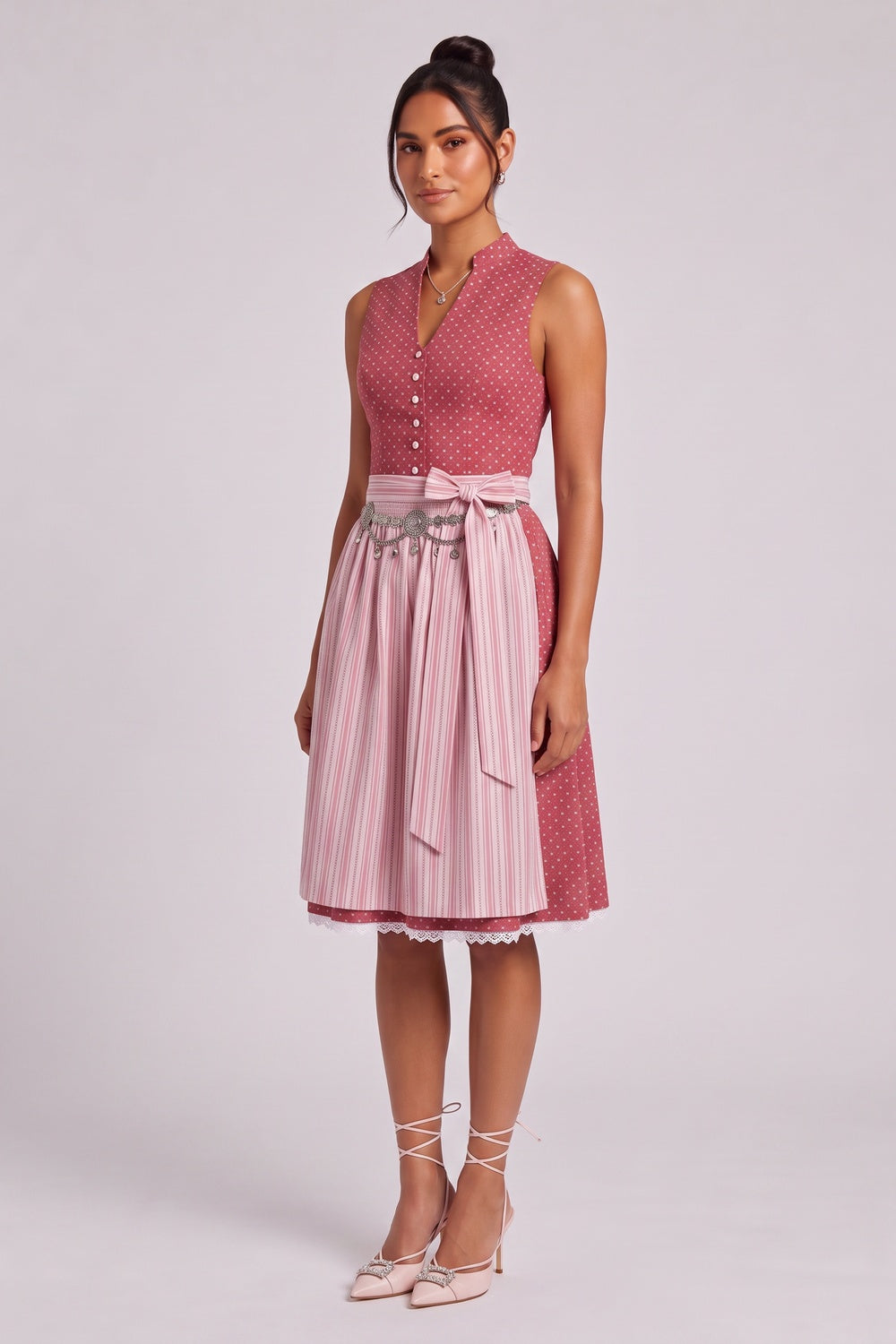 2ea1022ac00f52d3 RED COTTON WOVEN FIT-AND-FLARE DIRNDL DRESS