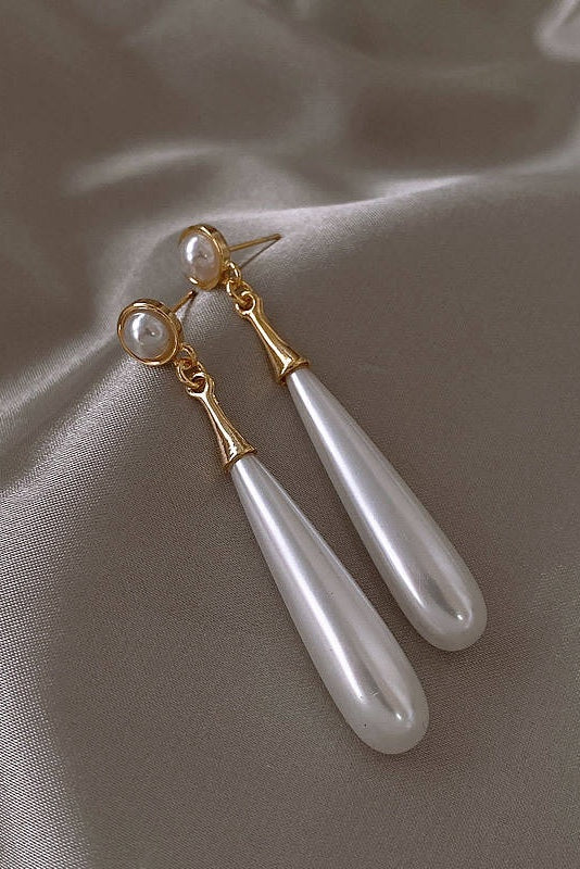 2f587667e72c35cac77c43129e18d51a PEARL TEARDROP LONG DROP EARRINGS FOR WOMEN GOLD