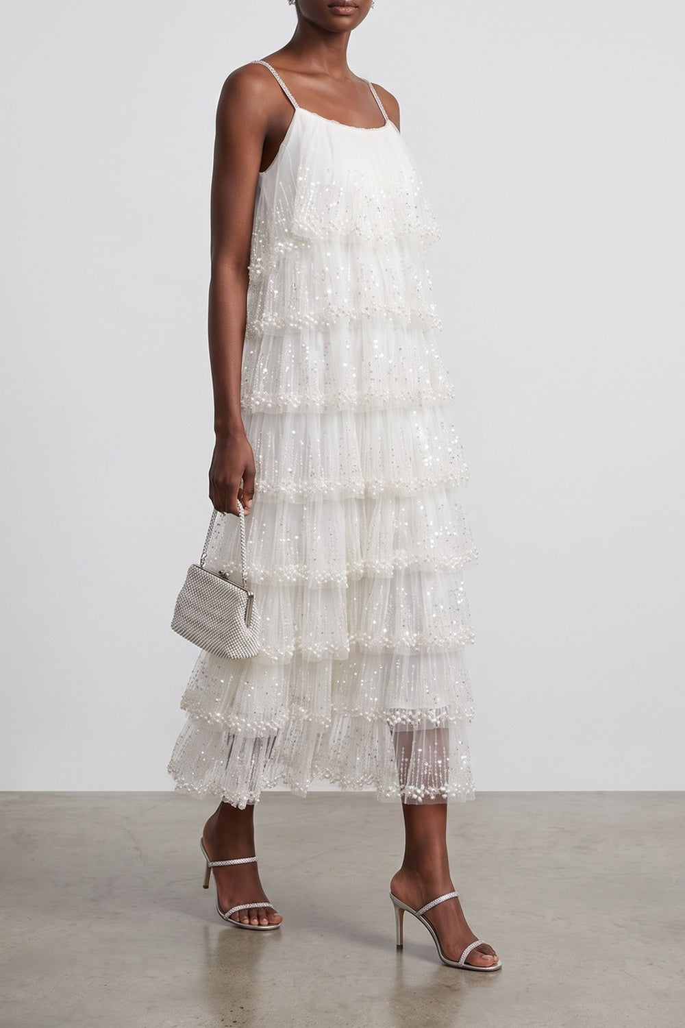 2f5f5c9b8921ccc2 SPARKLE TIERED TULLE MIDI DRESS, SPAGHETTI STRAP COCKTAIL