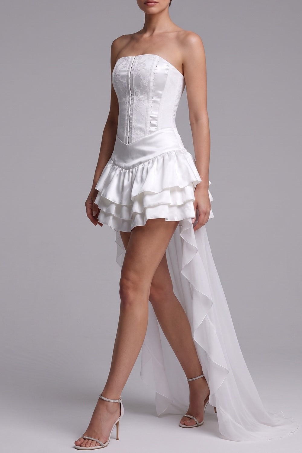 2f9cbcba15cd4f6c STRAPLESS CORSET HIGH-LOW RUFFLE MINI DRESS