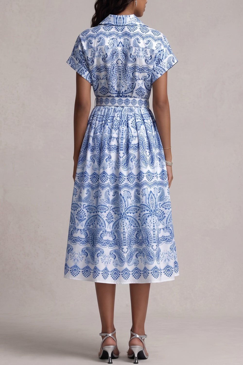 2fddaa9869019f9a CUFFED SHORT SLEEVE SHIRT MIDI DRESS WITH BELT