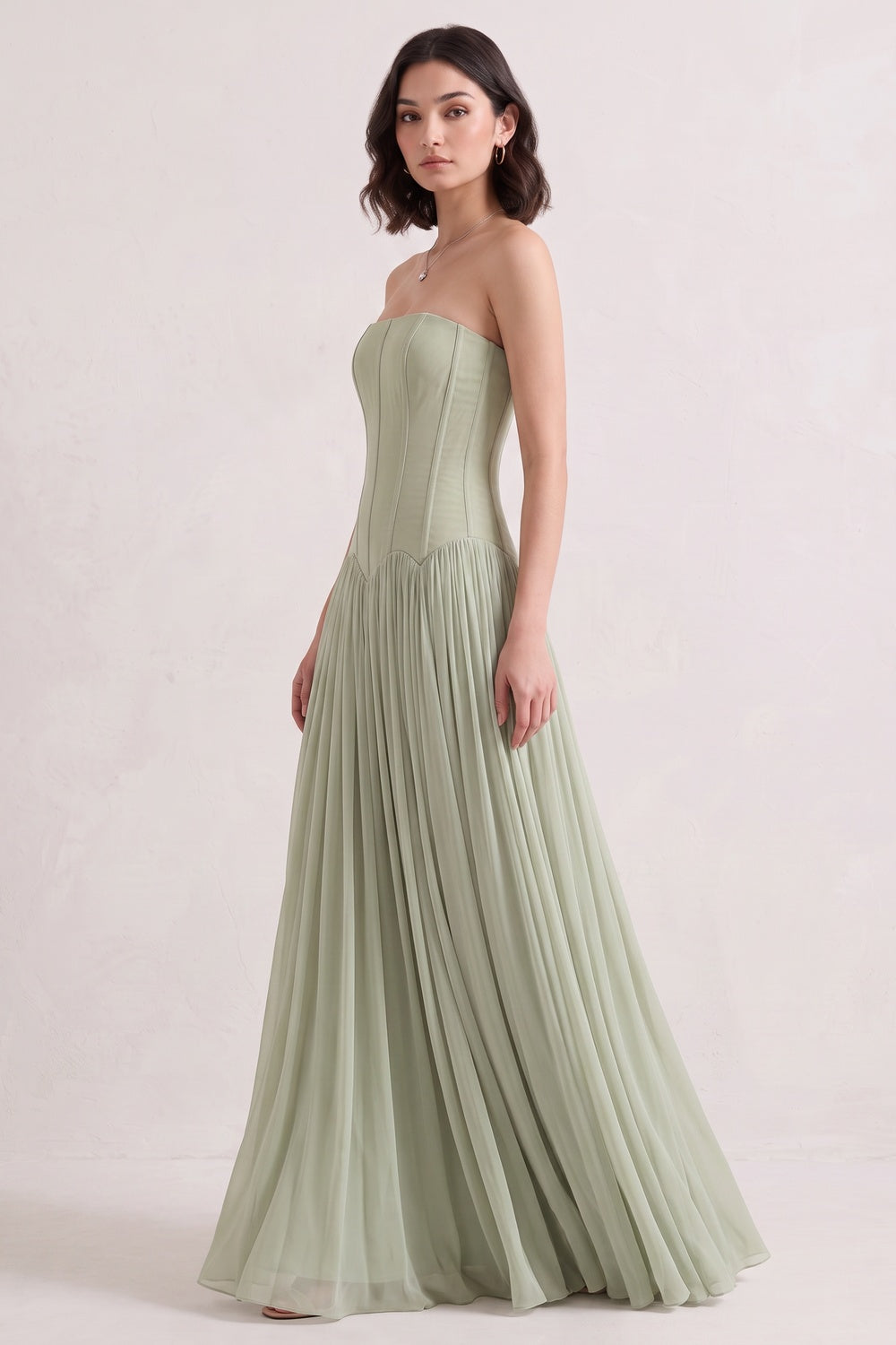 SAGE GREEN CHIFFON A-LINE FORMAL GOWN