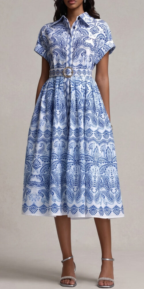 31f002e7a7a6f5b7 CUFFED SHORT SLEEVE SHIRT MIDI DRESS WITH BELT