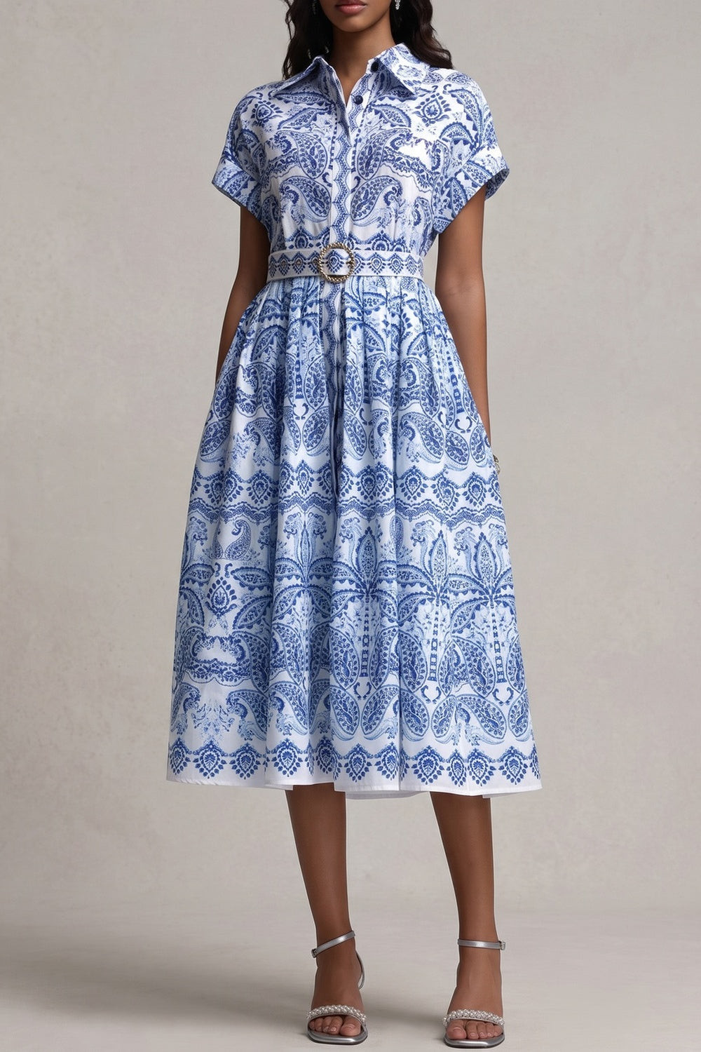 31f002e7a7a6f5b7 CUFFED SHORT SLEEVE SHIRT MIDI DRESS WITH BELT