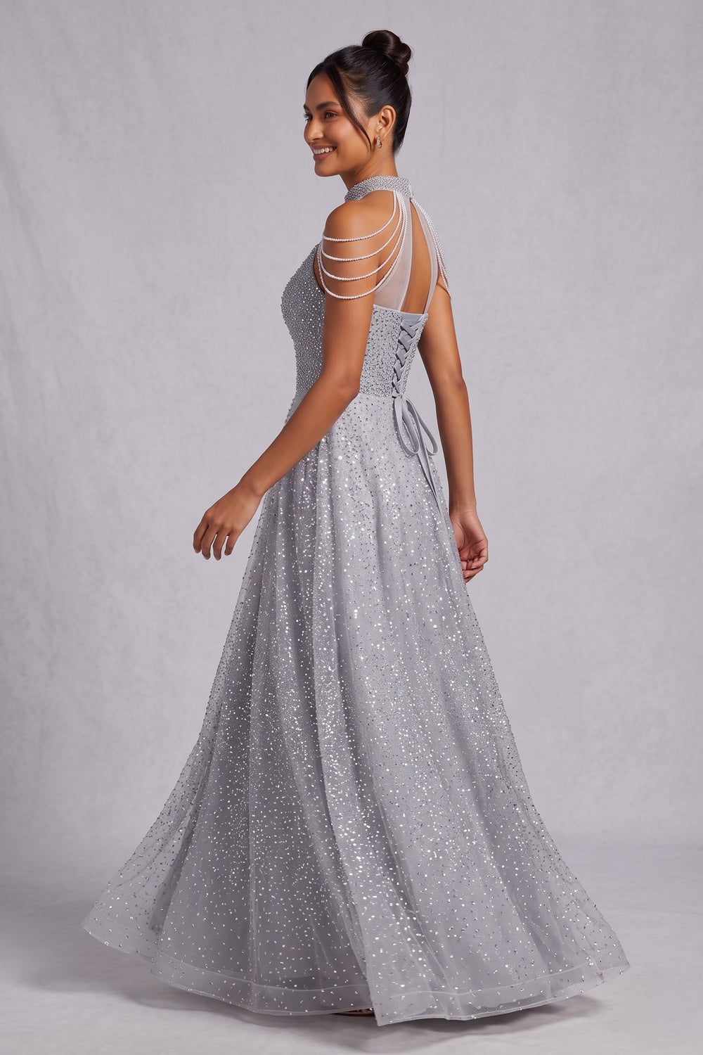 31f5b4d52c03d59c SILVER TULLE A-LINE BALL GOWN FOR EVENING