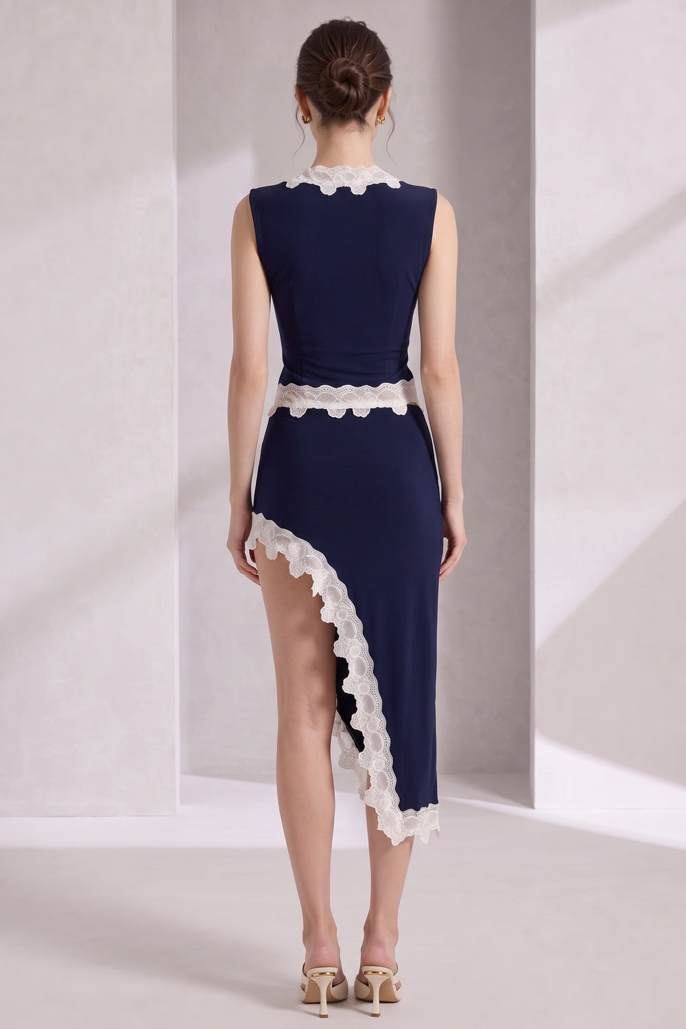 3302b4b2ffaed9d9 DARK NAVY FITTED LACE TRIM TWO-PIECE SET