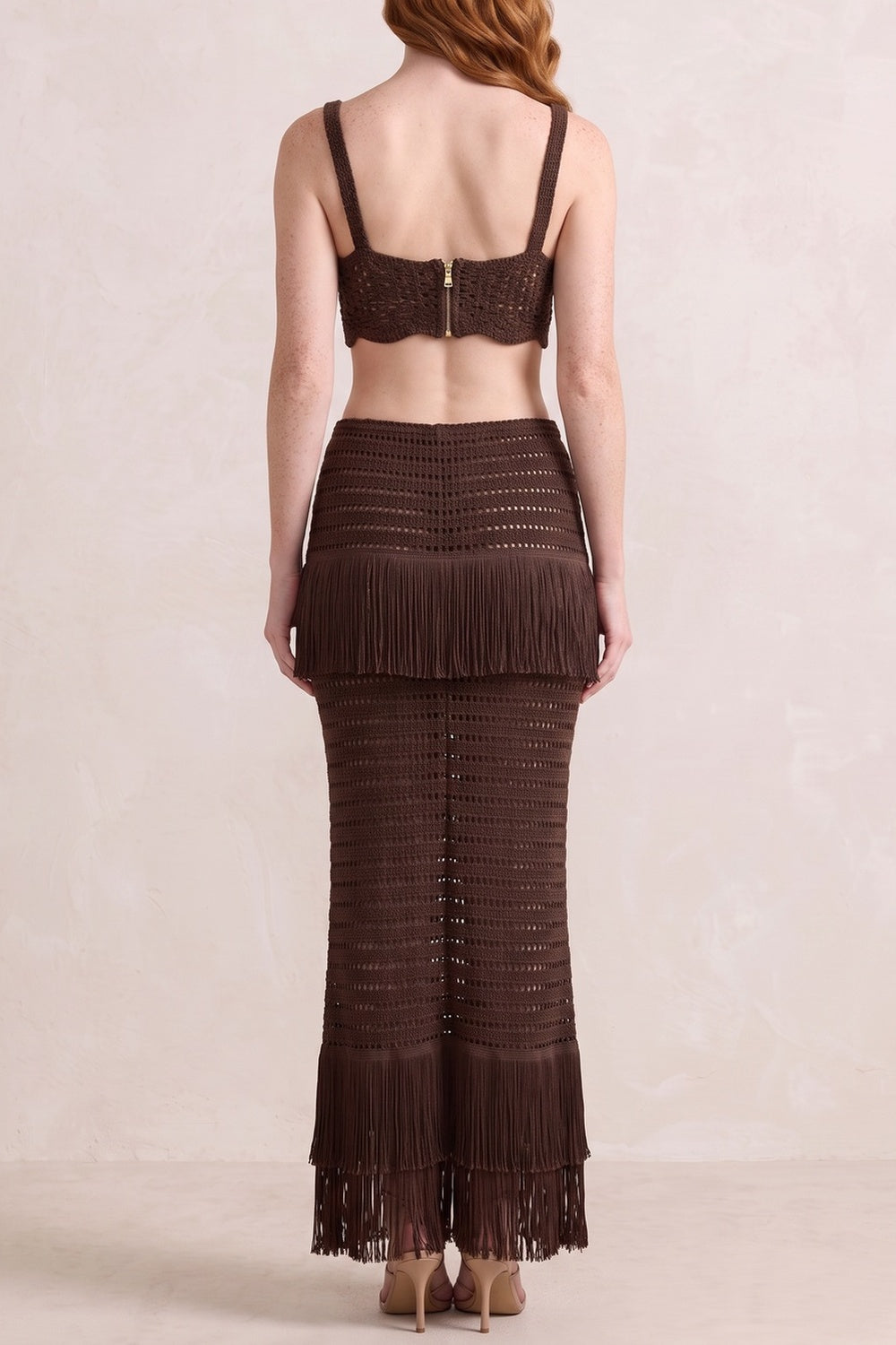 3309102e1ee28b38 CROCHET FRINGE 2PC SET: CAMI CROP TOP & MERMAID MAXI SKIRT