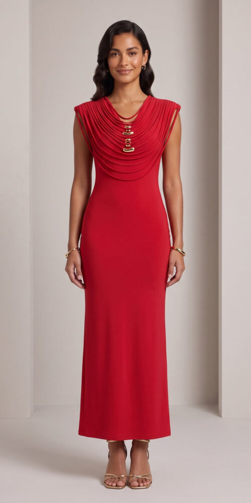 344a39d396957f82 RED FITTED COLUMN DRESS | STRETCH CREPE PARTY