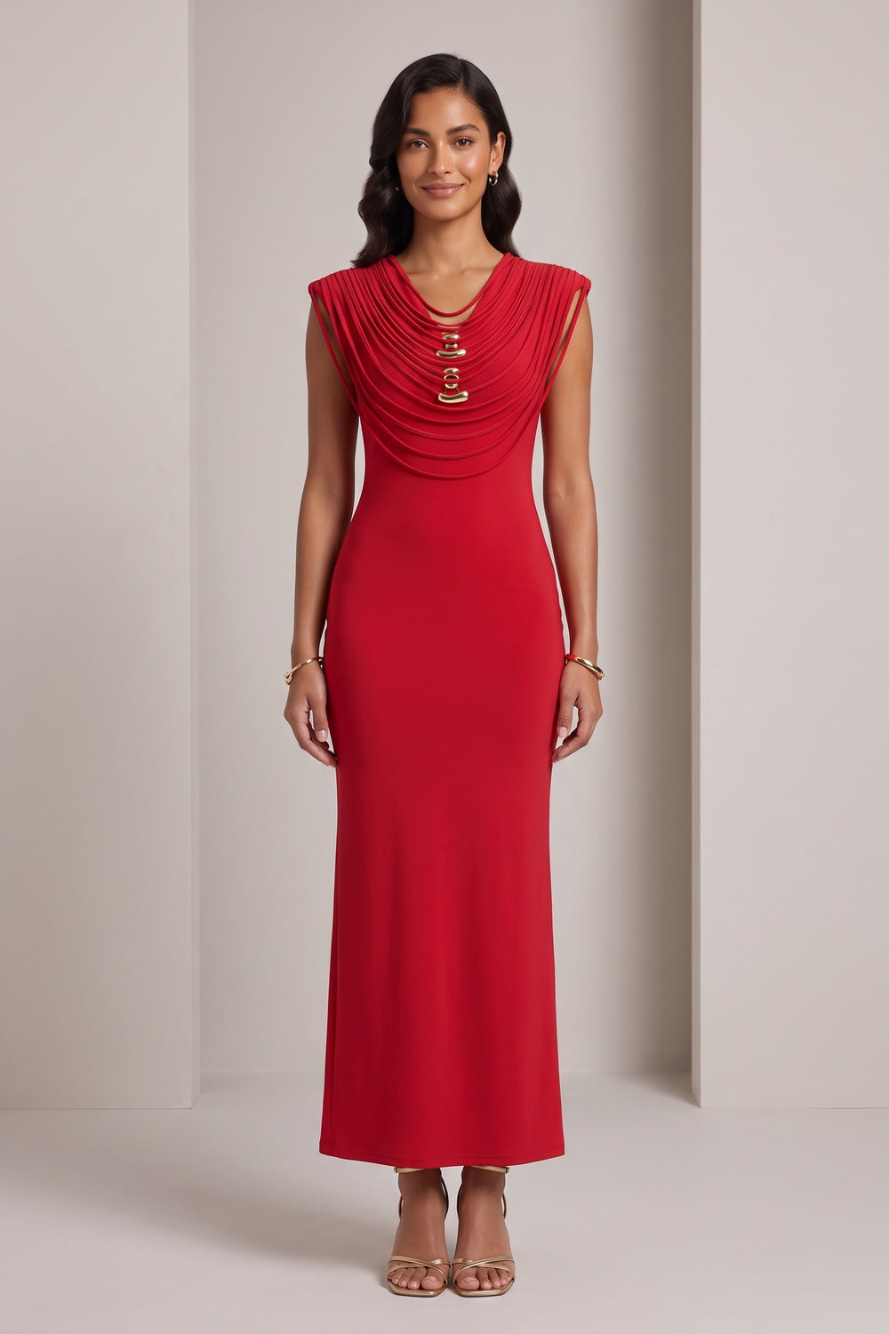 344a39d396957f82 RED FITTED COLUMN DRESS | STRETCH CREPE PARTY