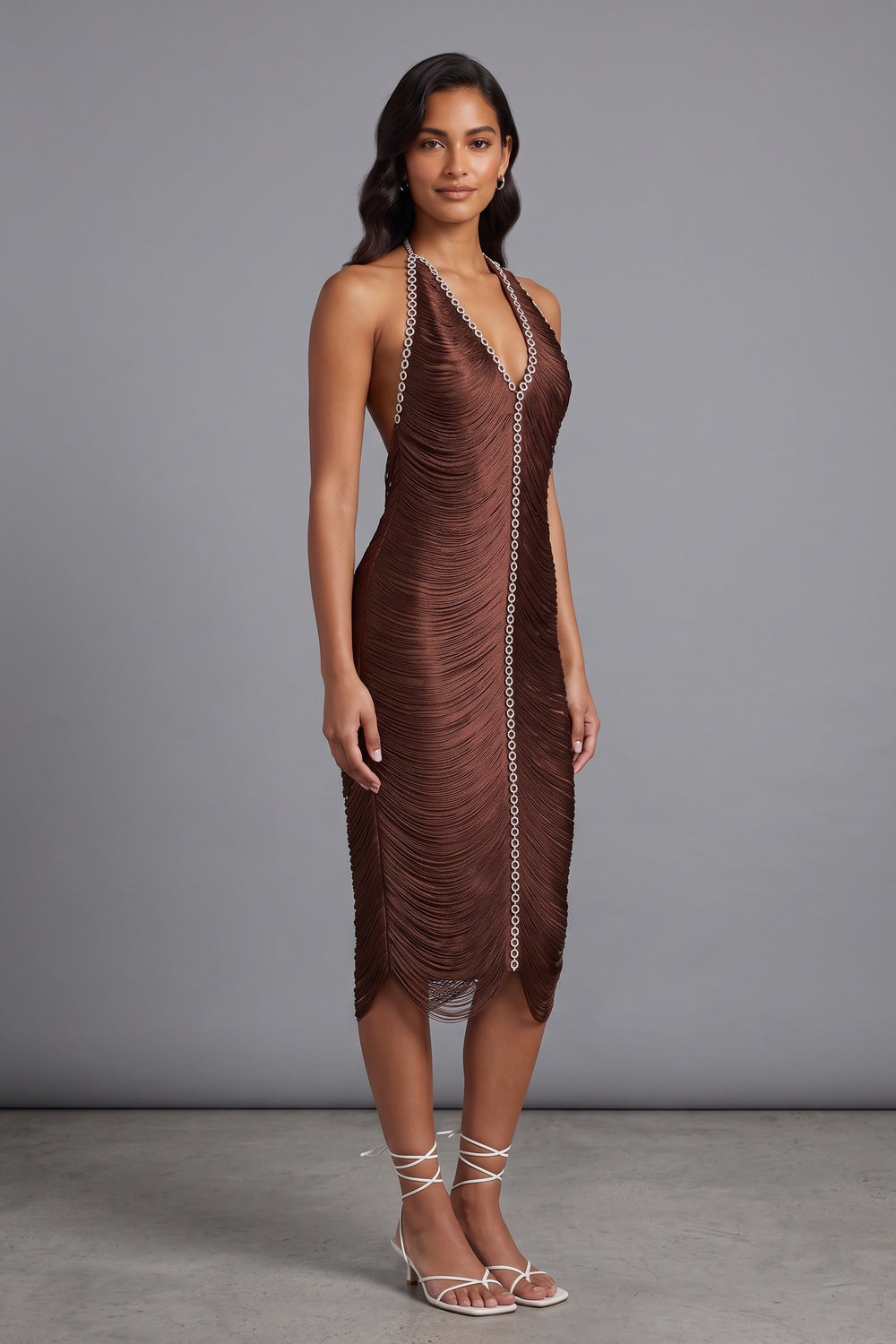 3456324f10b49112 CHOCOLATE MICRO-FRINGE SHEATH DRESS FOR COCKTAIL