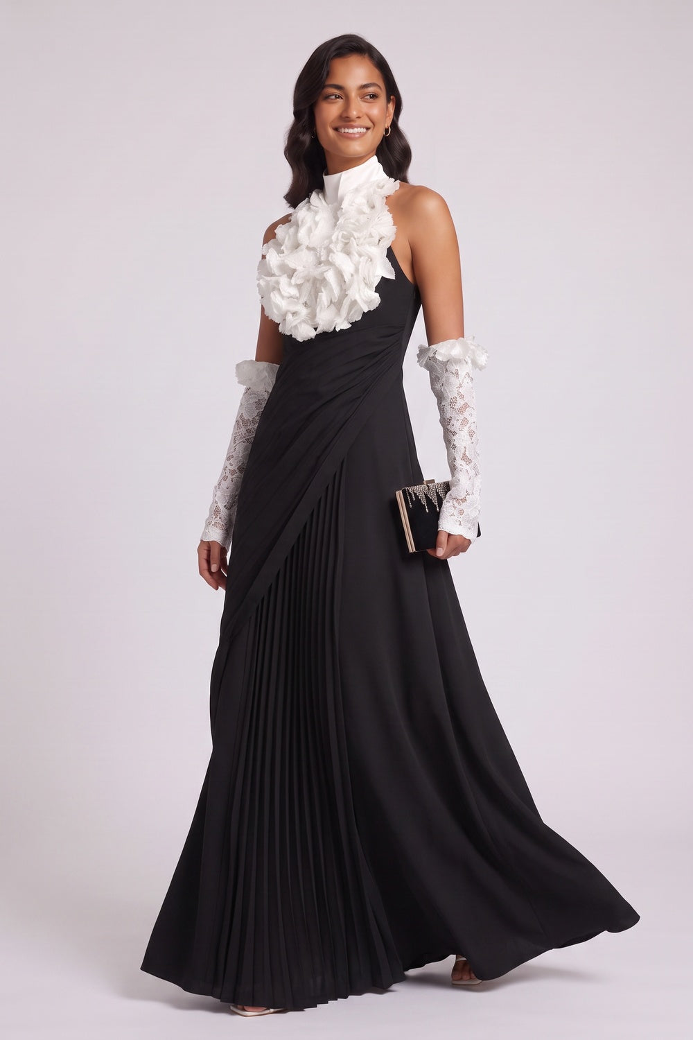 376f4e3bf38fa68c BLACK CREPE A-LINE EVENING GOWN
