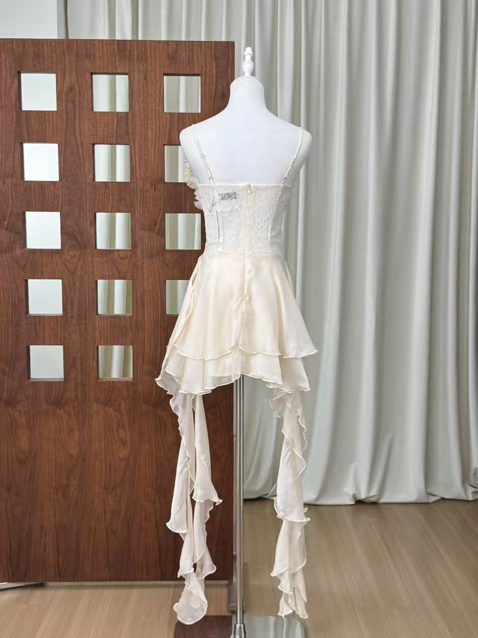 37839a19df73e1120eb141eddd1c2f87 SPAGHETTI STRAP LACE CORSET HIGH-LOW RUFFLE MINI DRESS