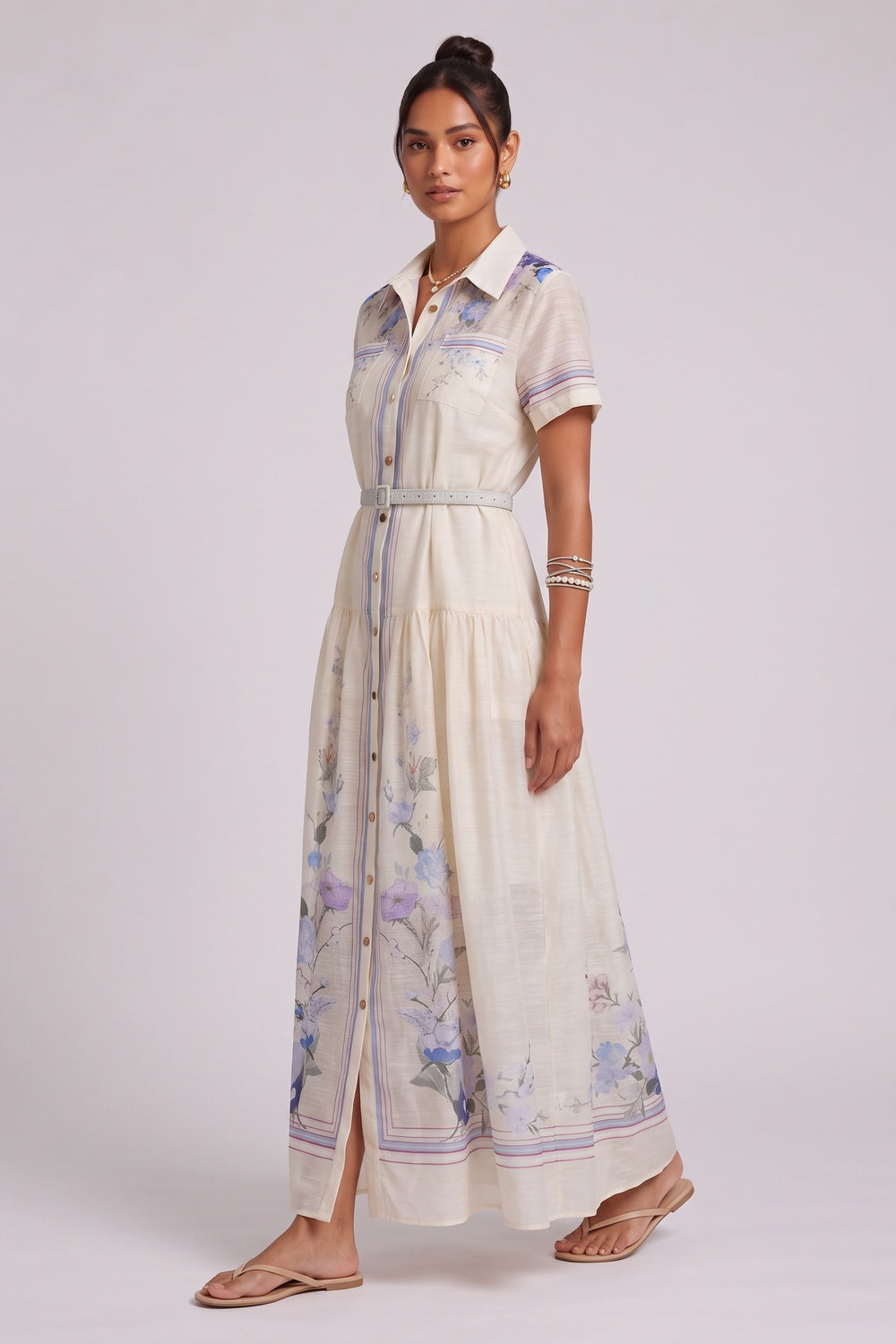 3792ccd590a38fc5 CREAM FLORAL COLLARED MAXI DRESS FOR WEDDING GUEST