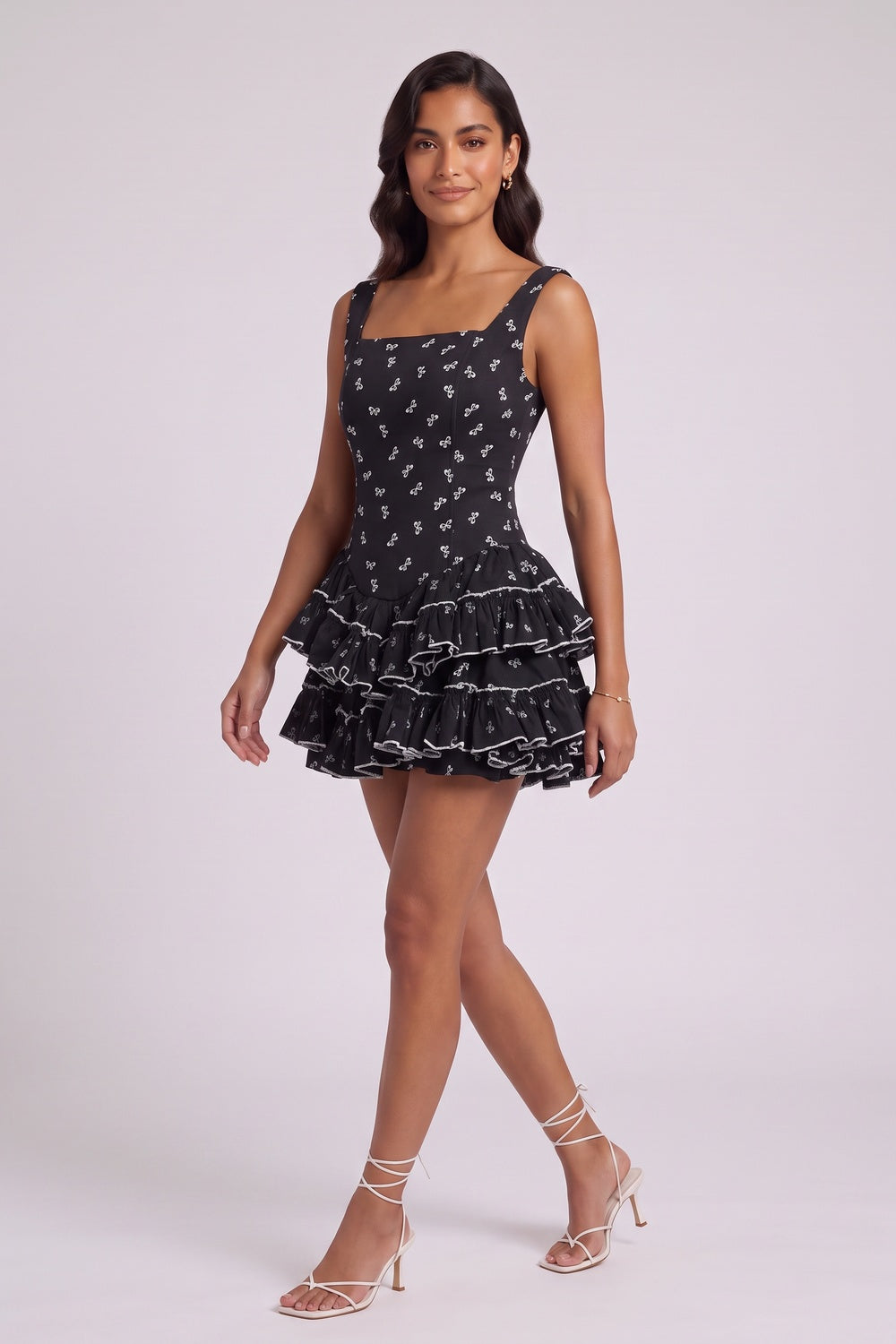 37b3f7a4e7e8fd06 BLACK RUFFLED FIT-AND-FLARE MINI DRESS FOR COCKTAIL PARTY