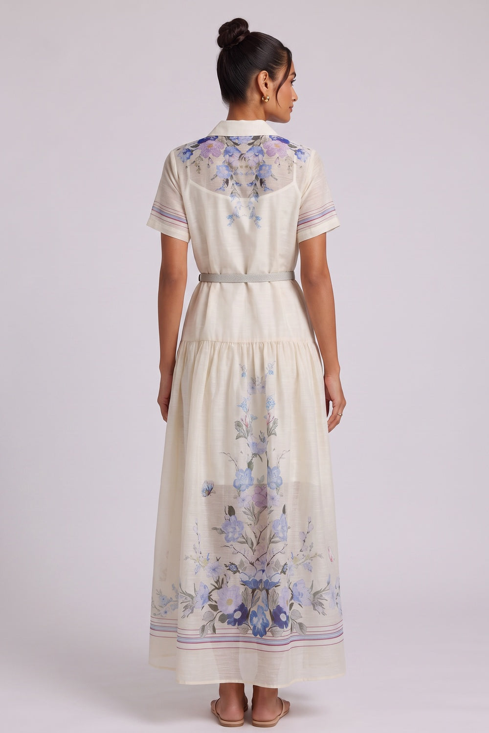 37f6557aecdacdee CREAM FLORAL COLLARED MAXI DRESS FOR WEDDING GUEST