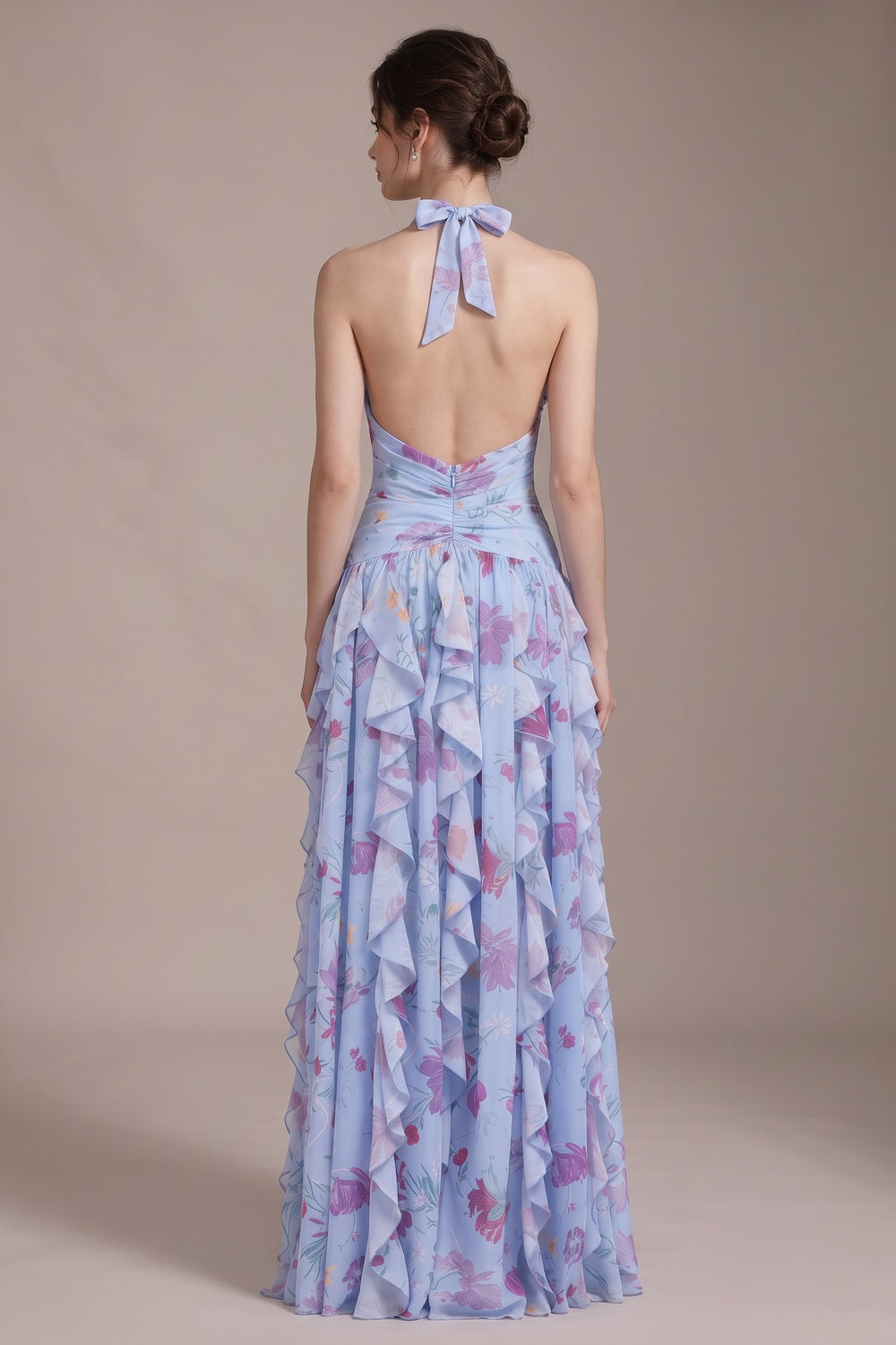 397958b1b087437c LIGHT BLUE CHIFFON FIT-AND-FLARE EVENING GOWN
