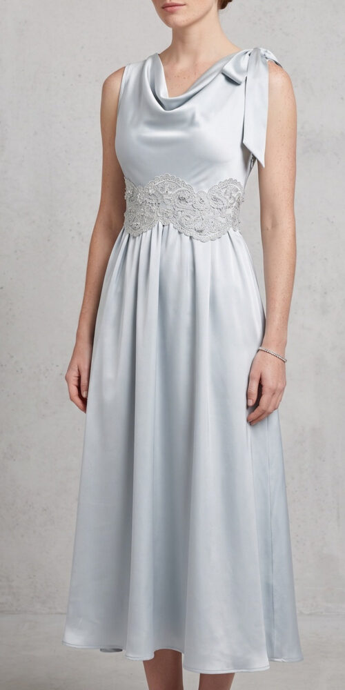 COWL NECK SATIN MIDI DRESS FOR WEDDING GUEST