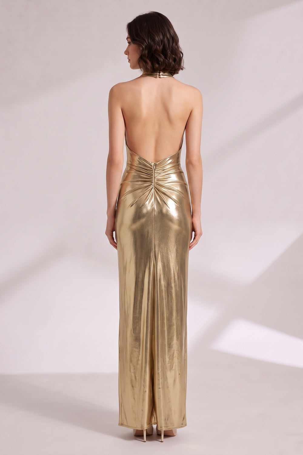 39d84018bf22c3e1 GOLD METALLIC HALTER MAXI DRESS FOR EVENTS