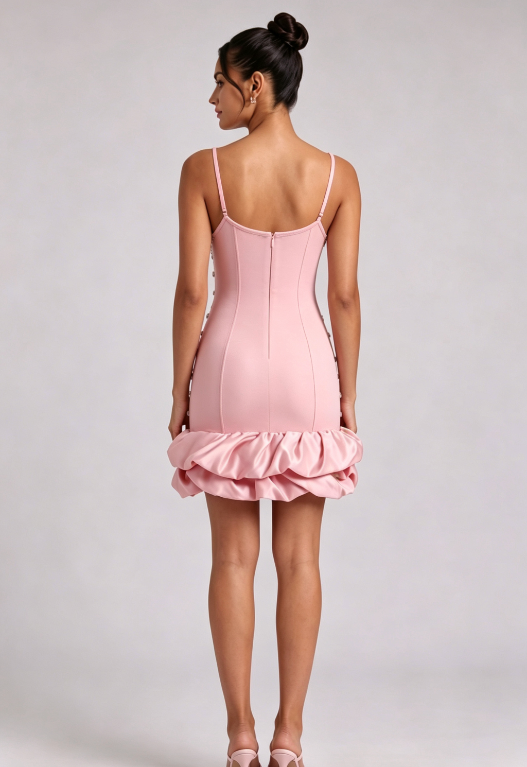 39e145367b16ffc1341b6bc616223ac7 LIGHT PINK BODYCON BUBBLE HEM DRESS, STRUCTURED PARTY