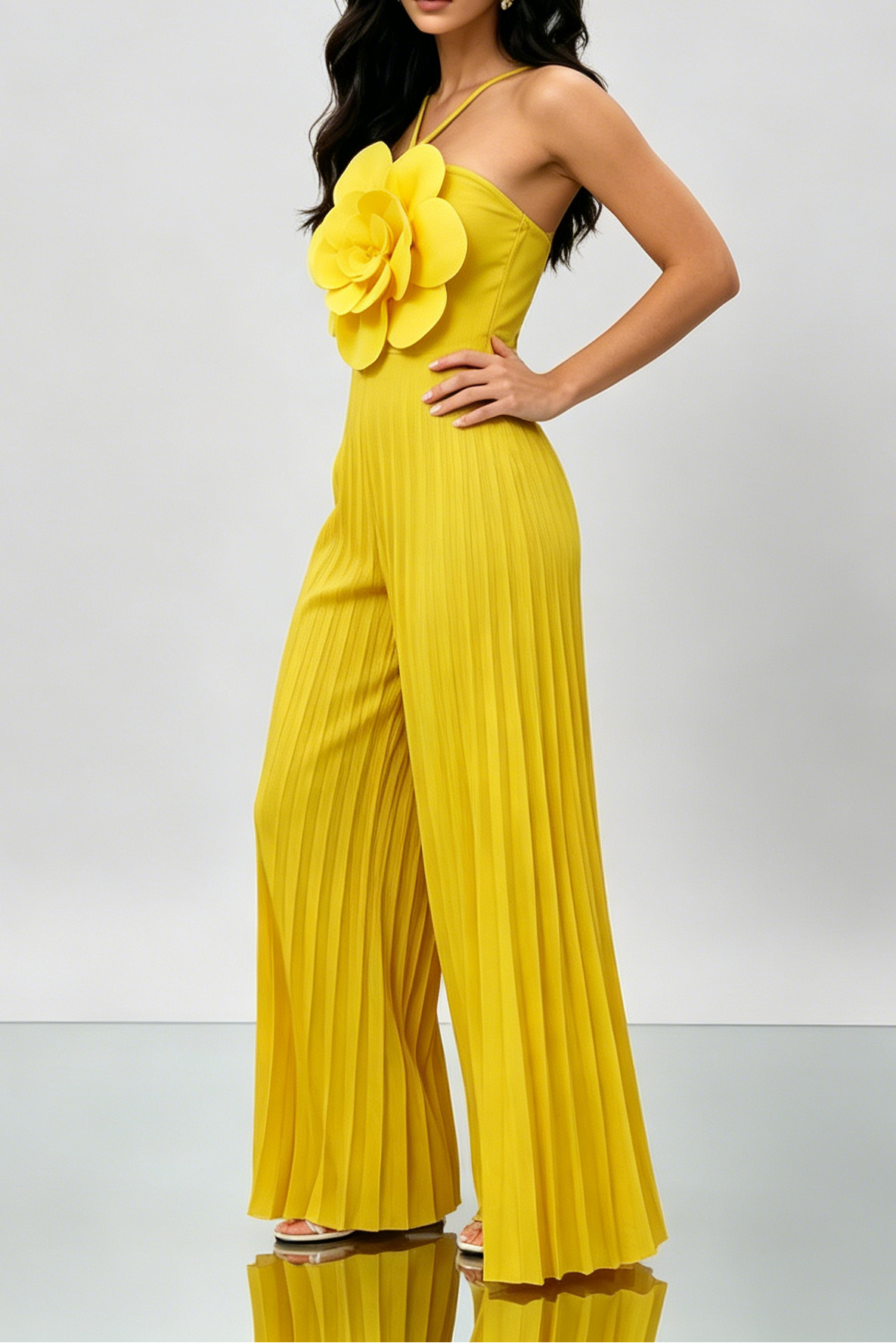 3_021f10a6-d303-4f05-b0cf-4f5e9edacfcd BRIGHT YELLOW 3D FLORAL HALTER WIDE LEG JUMPSUIT