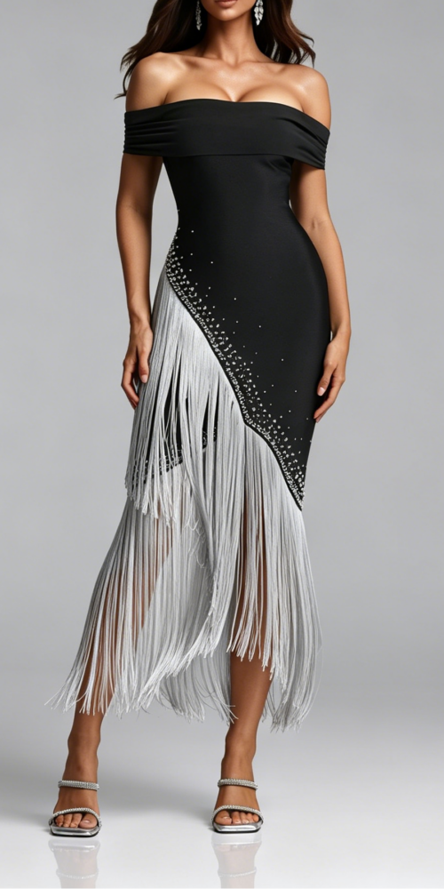3_de471c56-079e-48b5-8fcf-a4bdc1ecdcd8 OFF SHOULDER RHINESTONE DIAGONAL FRINGE MIDI BANDAGE DRESS