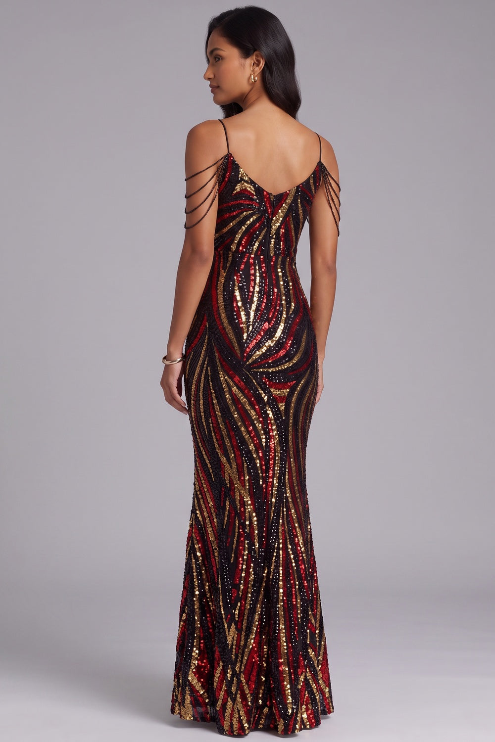 SEQUIN COLD SHOULDER MAXI GOWN FOR EVENING