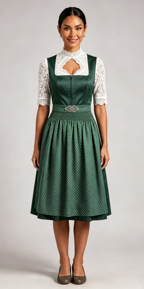DARK GREEN SATIN DIRNDL SET – FIT & FLARE WEDDING OUTFIT