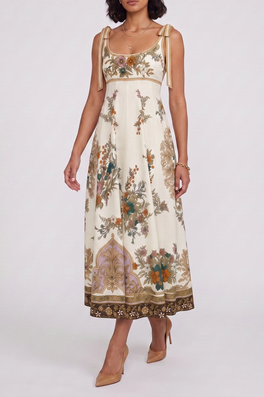 3b543a72b0e1978f VINTAGE FLORAL TIE STRAP EMPIRE MIDI DRESS