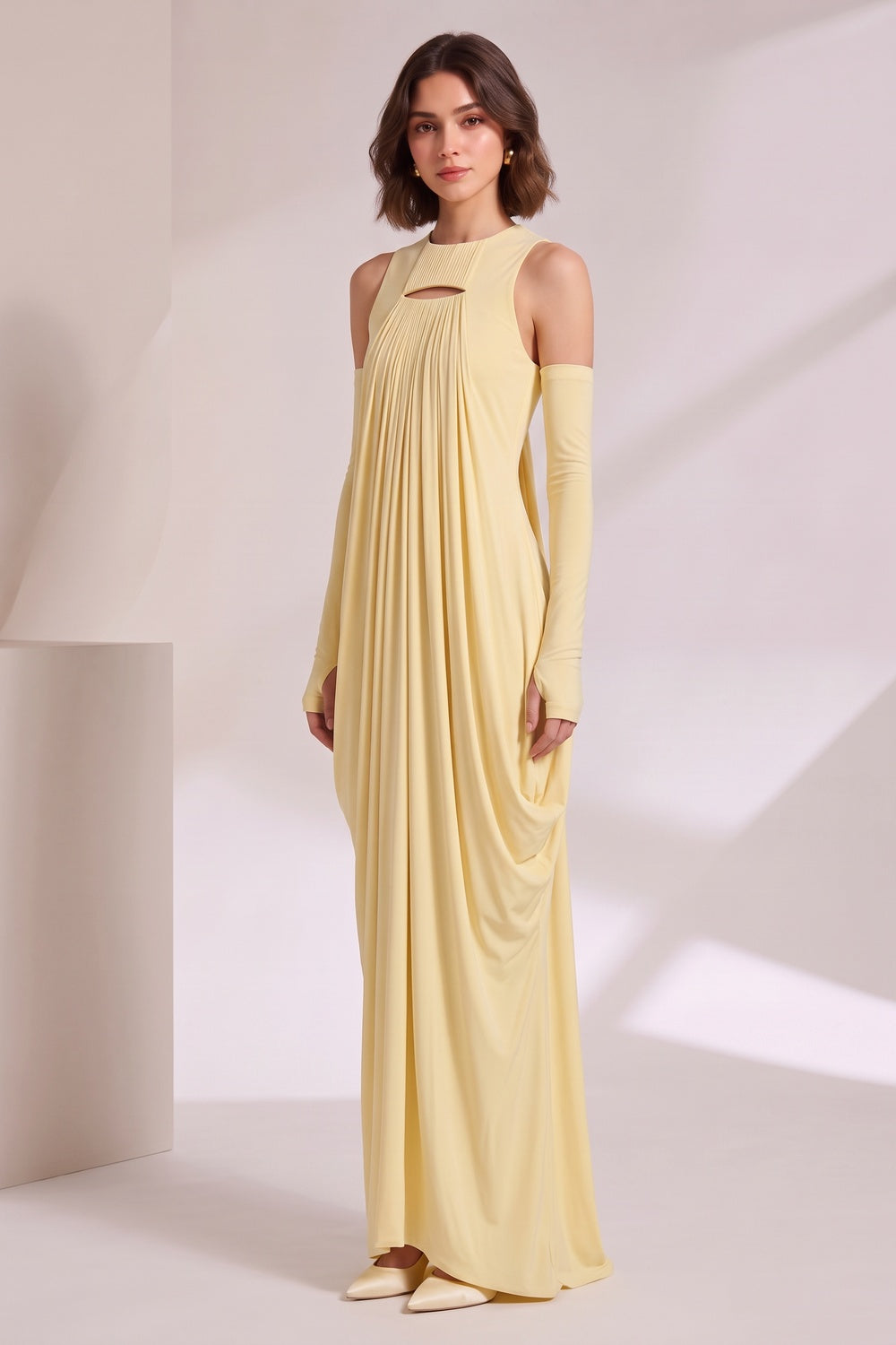 3b9f4edef9280a36 PALE YELLOW KEYHOLE MAXI DRESS FOR WEDDING GUEST
