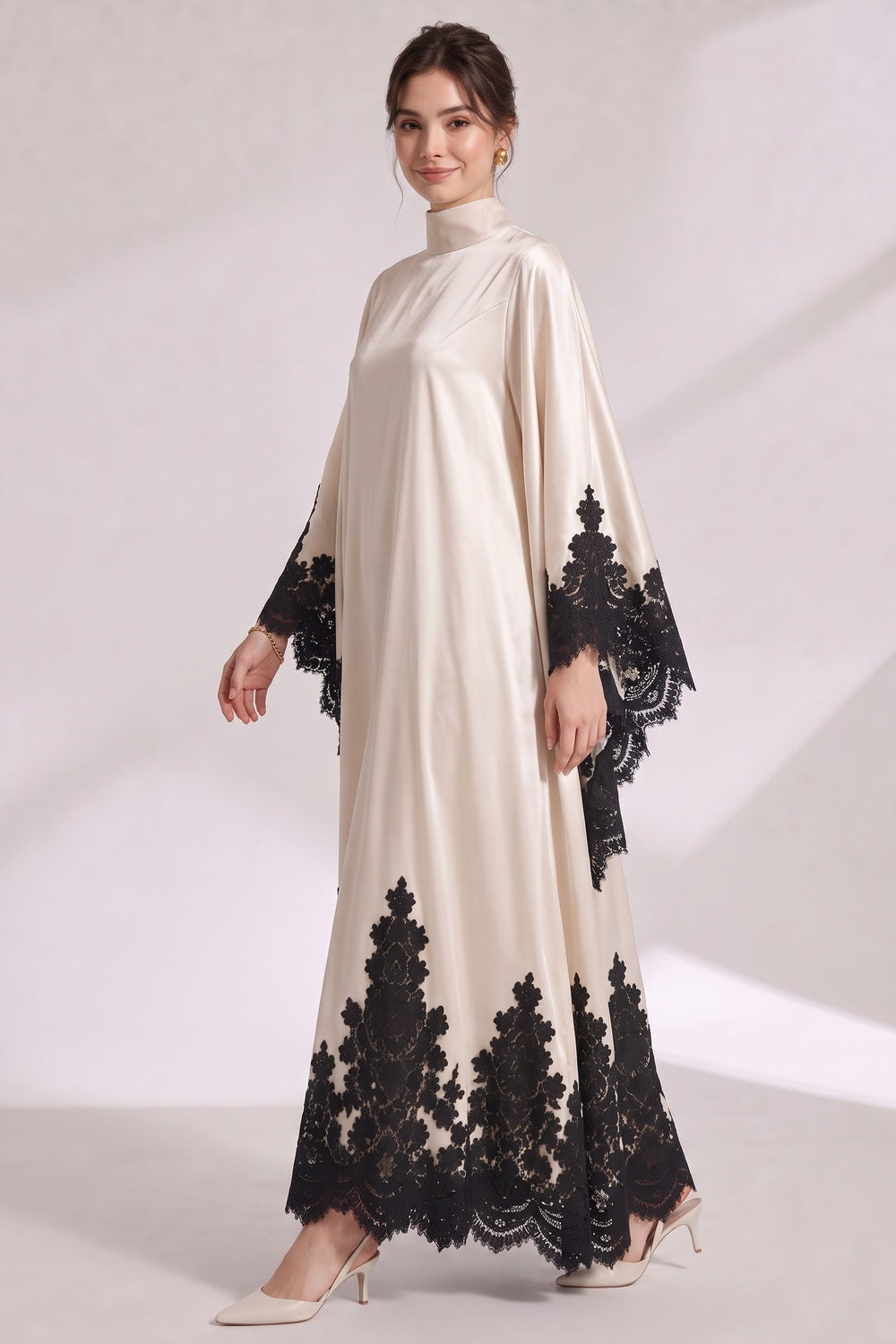 3ba82a4ac56f7cd9 CREAM SATIN OVERSIZED A-LINE KAFTAN GOWN