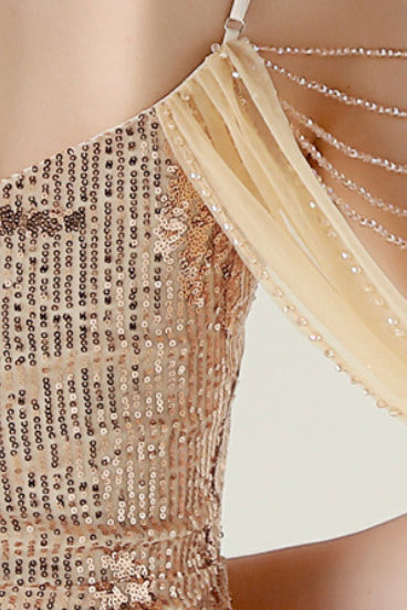 3bd4a3416041fb086109ee7d4dee00da ROSE GOLD SEQUIN TULLE SHOULDER MAXI GOWN