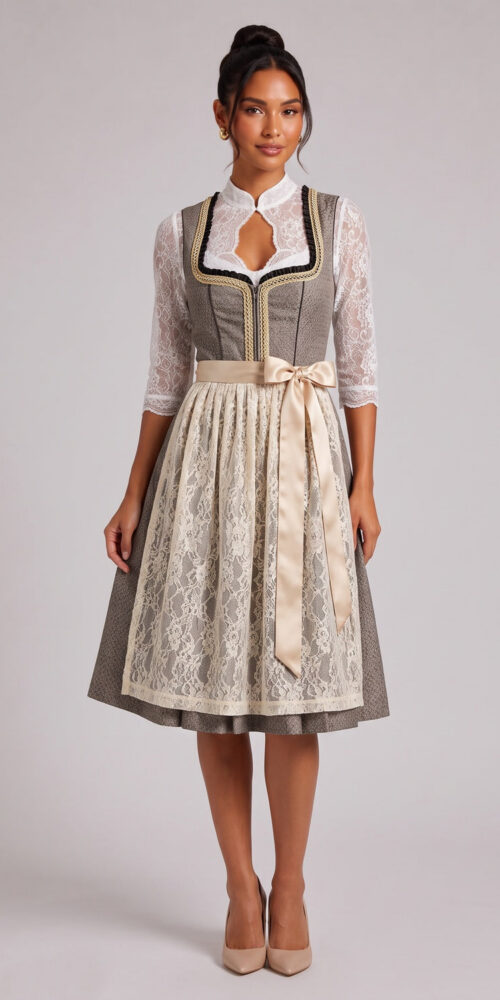 GREY-BROWN MELANGE JACQUARD FIT-AND-FLARE DIRNDL SET