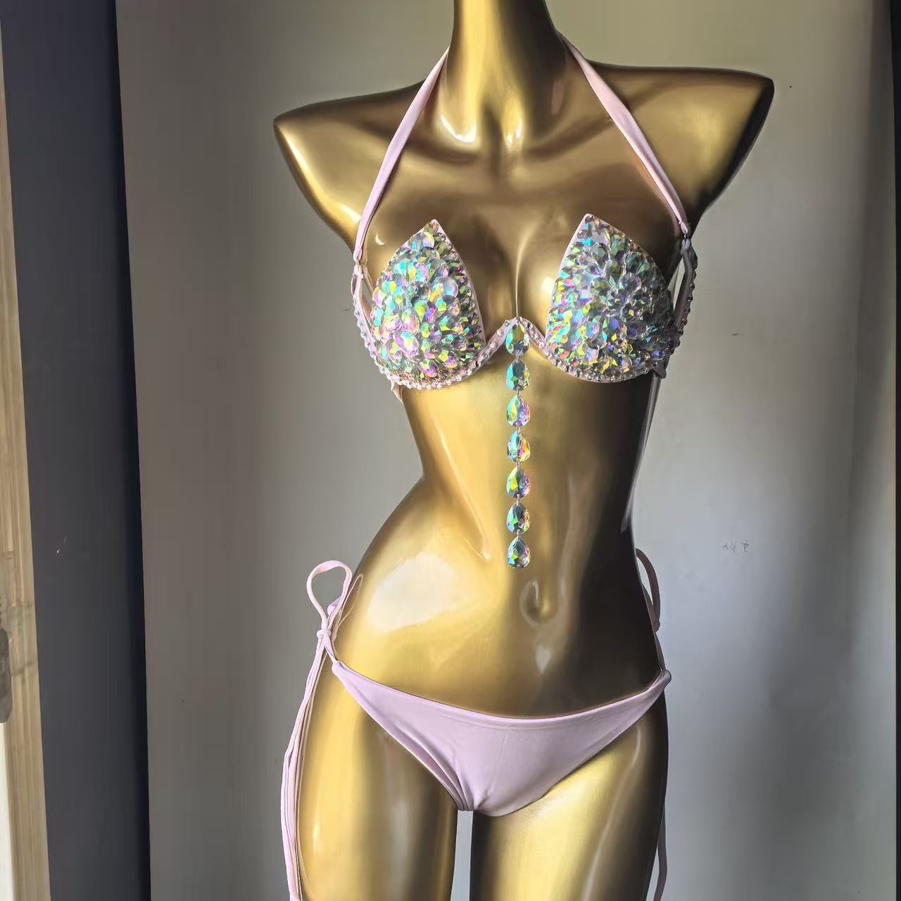 SPARKLE RHINESTONE HALTER BIKINI SET – TIE SIDE, PARTY