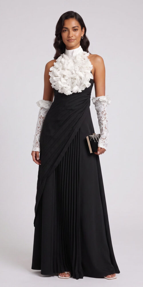 3fac78d722e308fb BLACK CREPE A-LINE EVENING GOWN