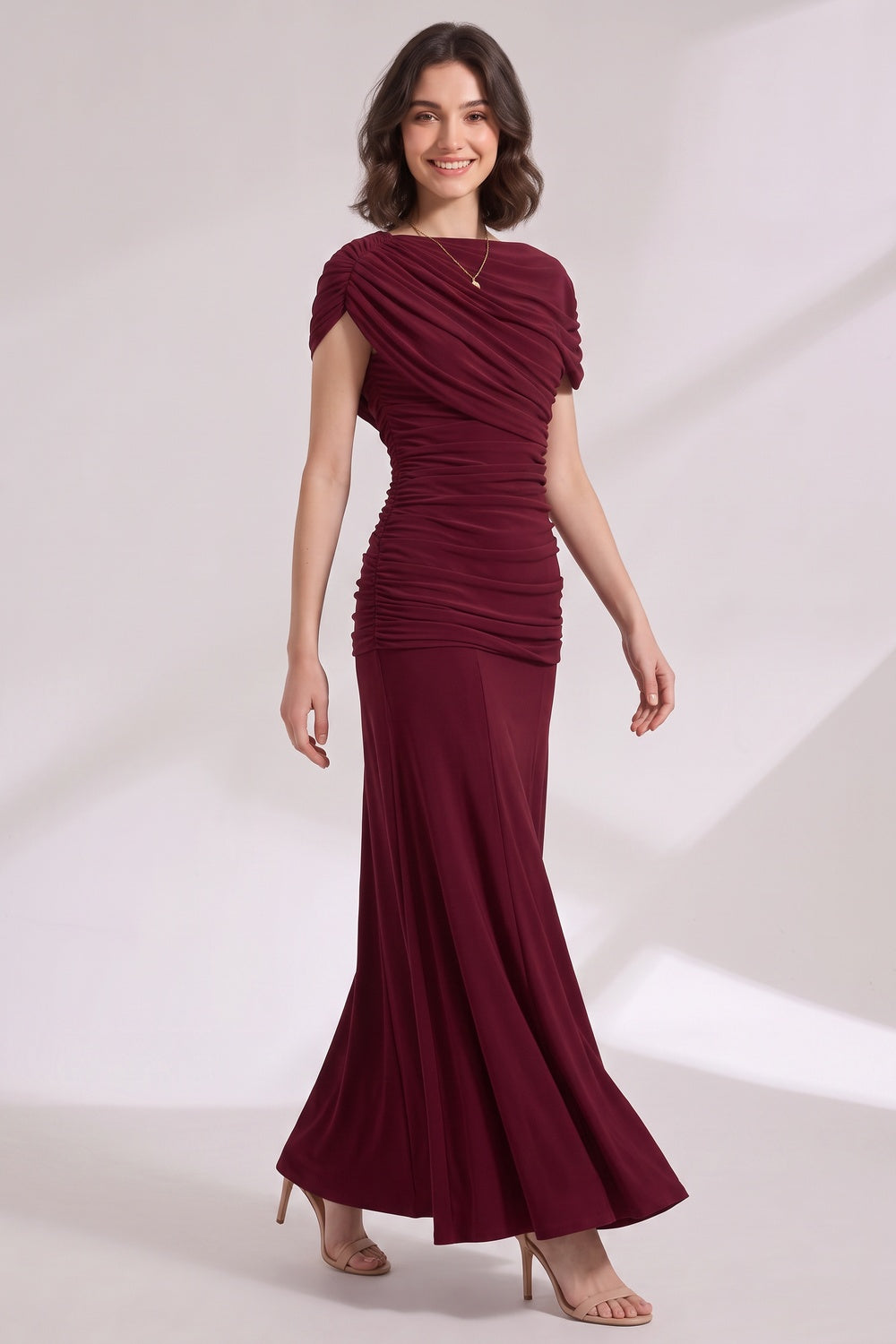 404faf91725c556d BURGUNDY FITTED BODICE FLARED GOWN | EVENING PARTY DRESS