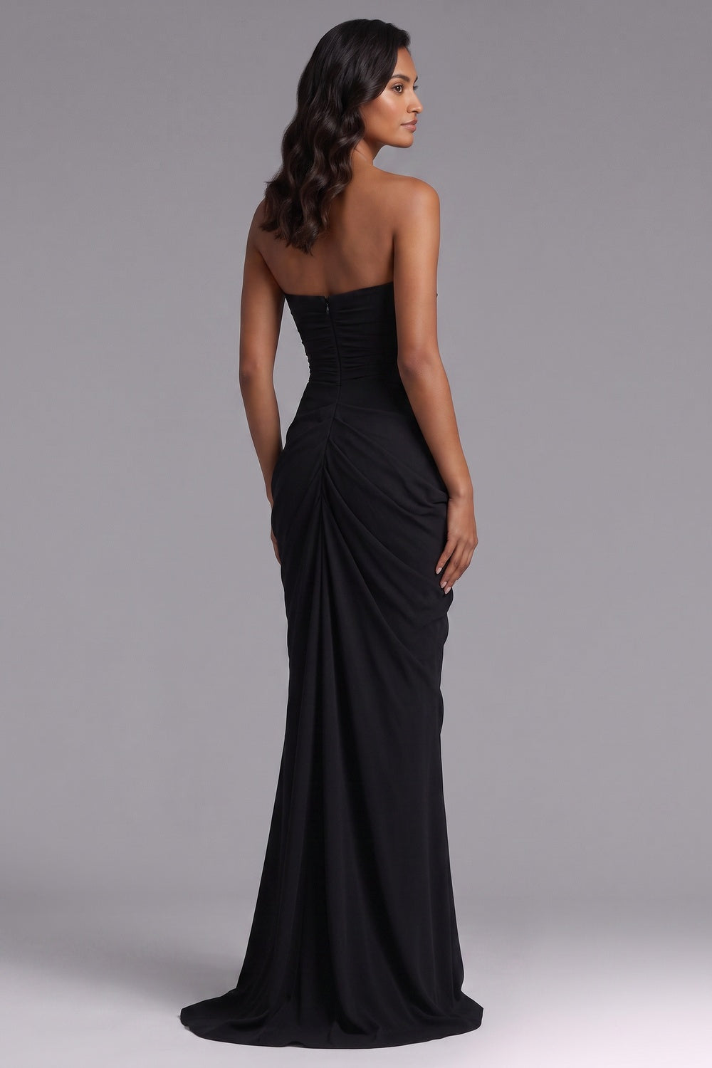 4078fb0acffc7dbe BLACK ASYMMETRIC DRAPE COLUMN EVENING GOWN