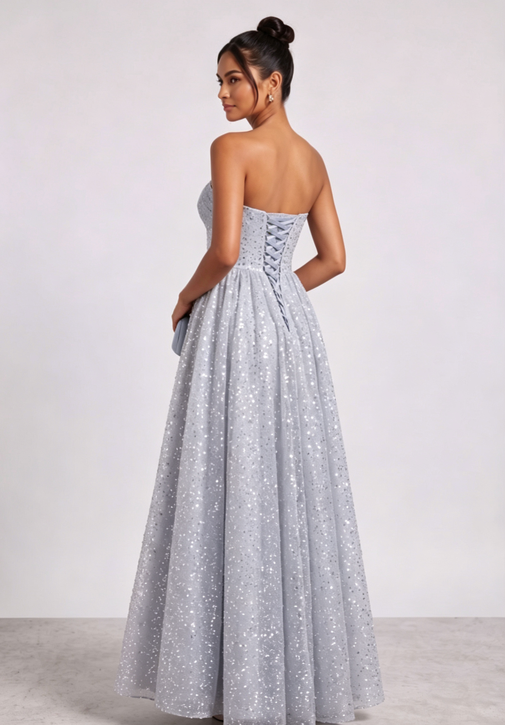 40b38f98cfc0cdfa6d0c7b654da74060 SILVER BLUE GLITTER TULLE A-LINE EVENING GOWN