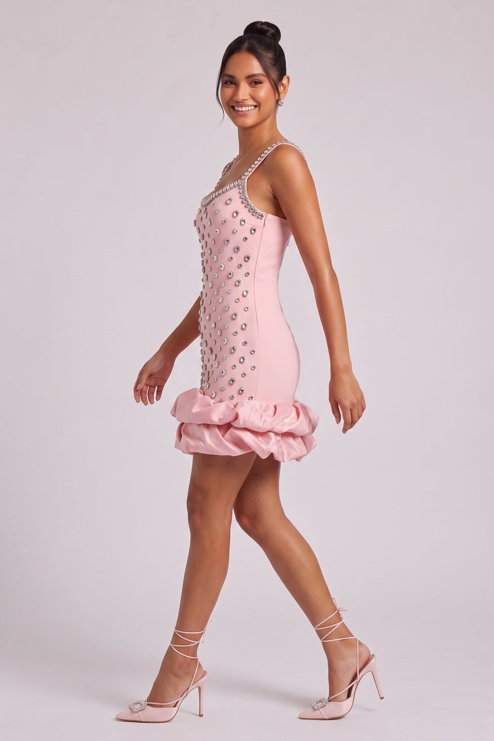 419d810499529653 LIGHT PINK BODYCON BUBBLE HEM DRESS, STRUCTURED PARTY