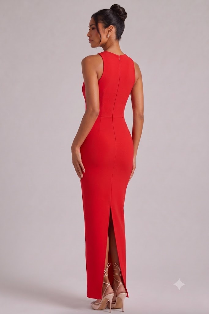 428cdd89-c92b-494c-ad03-c5df9c3cd6cc RED SLEEVELESS MAXI DRESS BACK SLIT EVENING