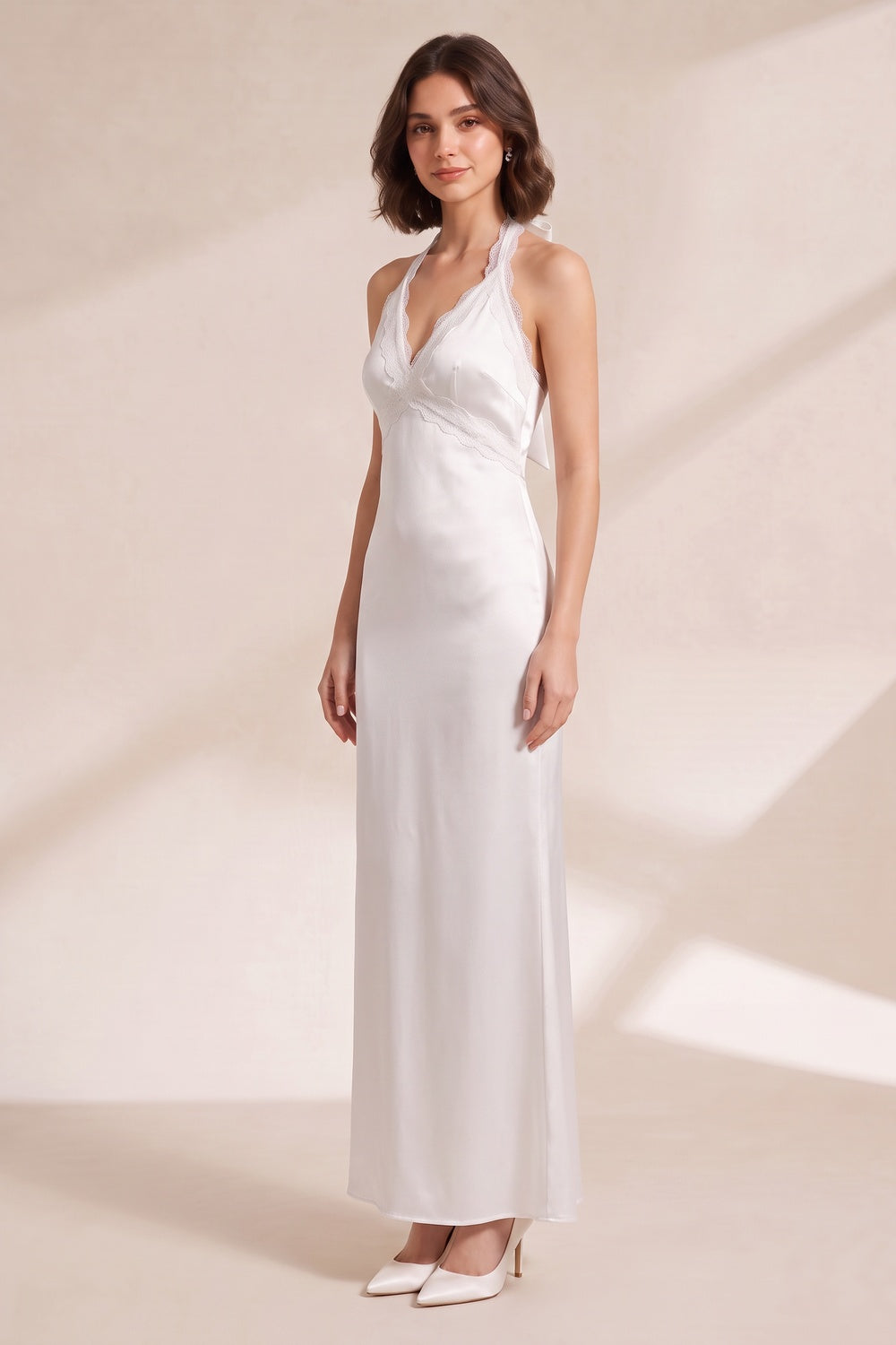 42bedfaa2fc059c9 WHITE HALTER LACE MAXI DRESS FOR WEDDING GUEST