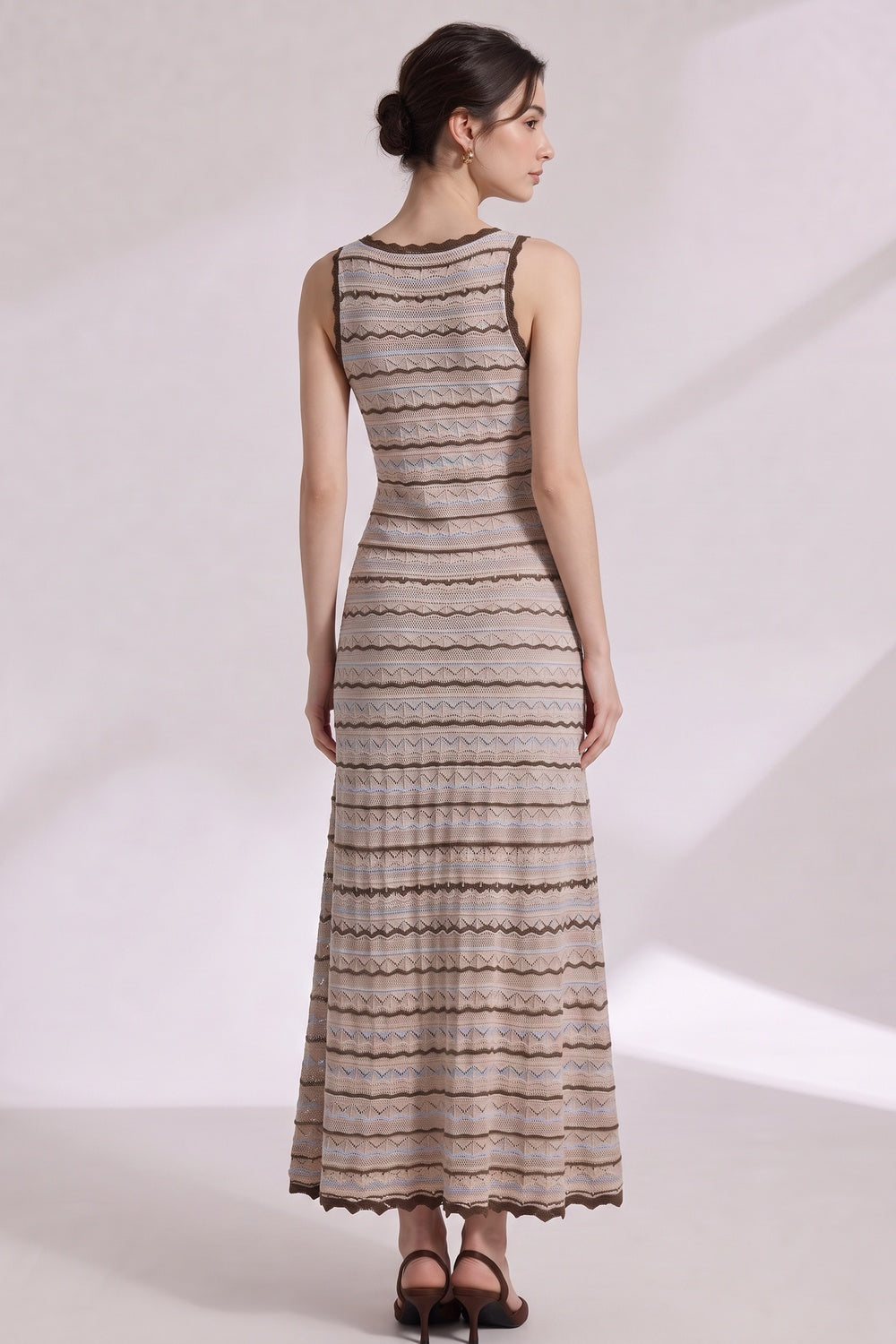 44ebce1ee4e51f74 BEIGE CROCHET KNIT A-LINE MAXI DRESS
