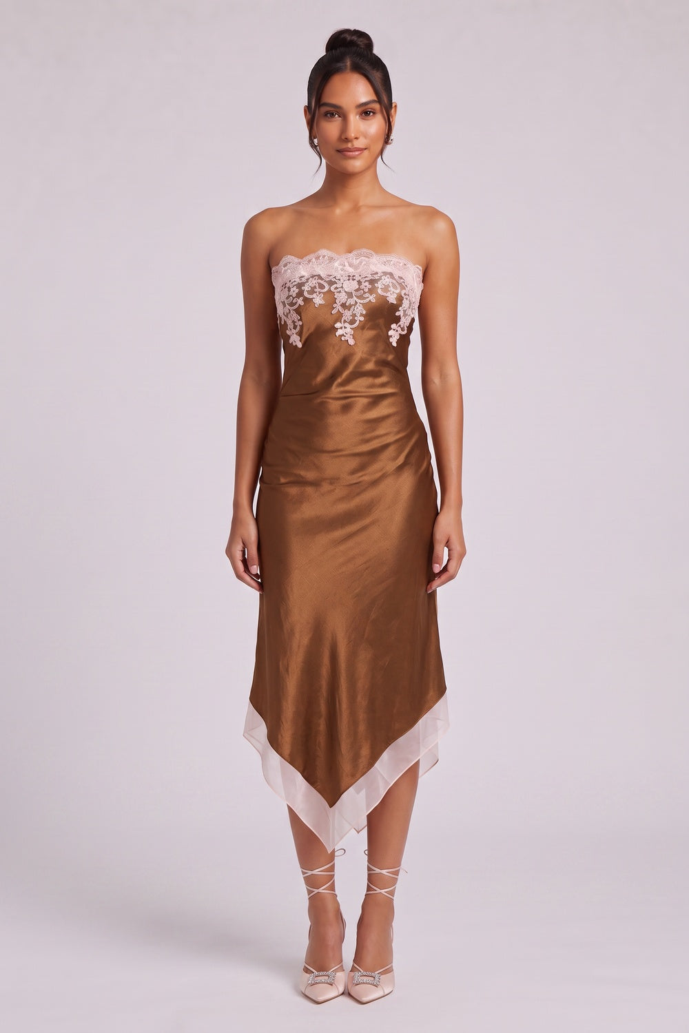 4514f8ba0752cbf1 BRONZE SATIN SHEATH DRESS LACE APPLIQUE COCKTAIL