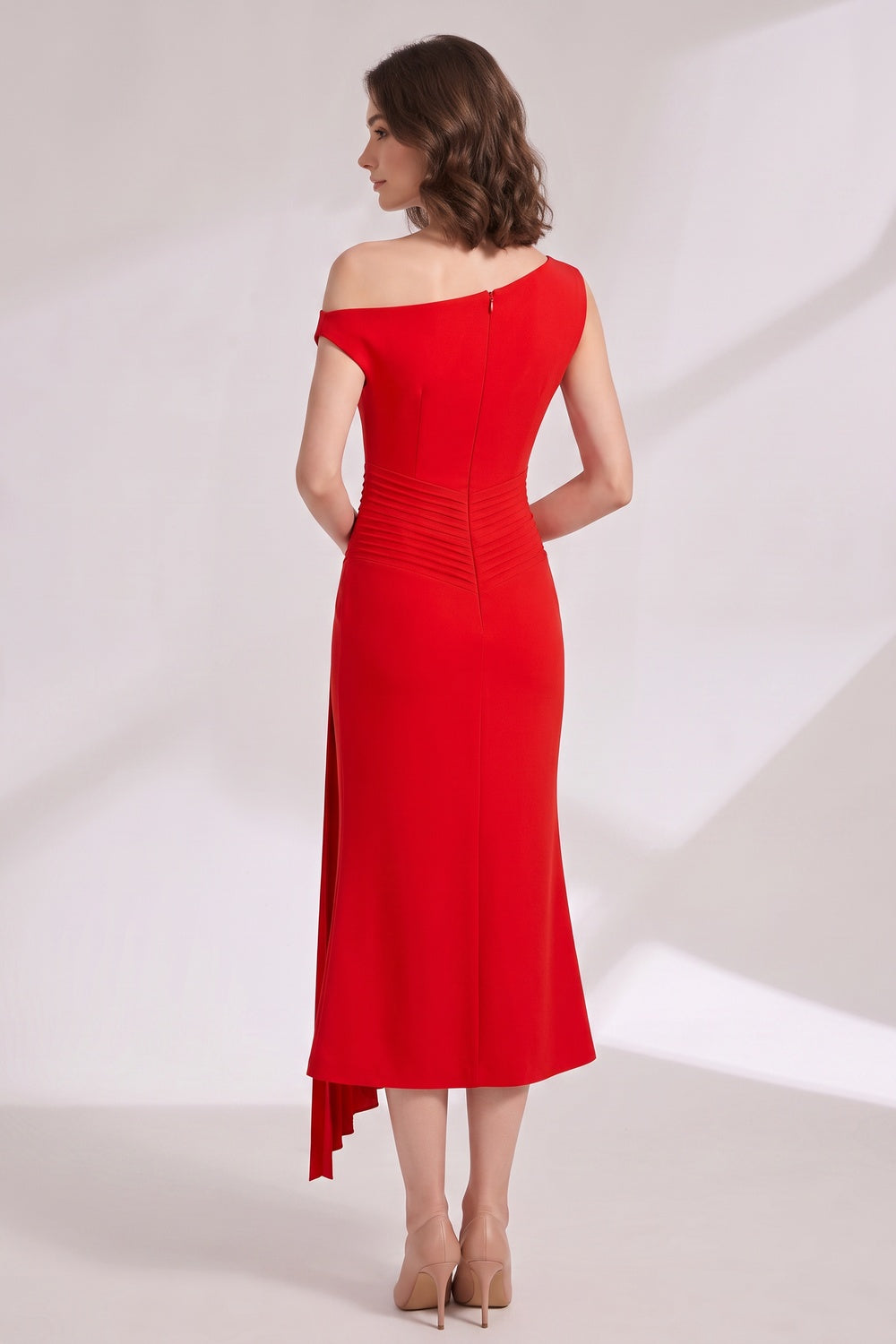 4588d70869be23fd RED CREPE FIT-FLARE DRESS - WEDDING GUEST